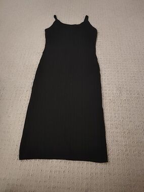 Active Basic Black Ribbed Maxi Slip Dress